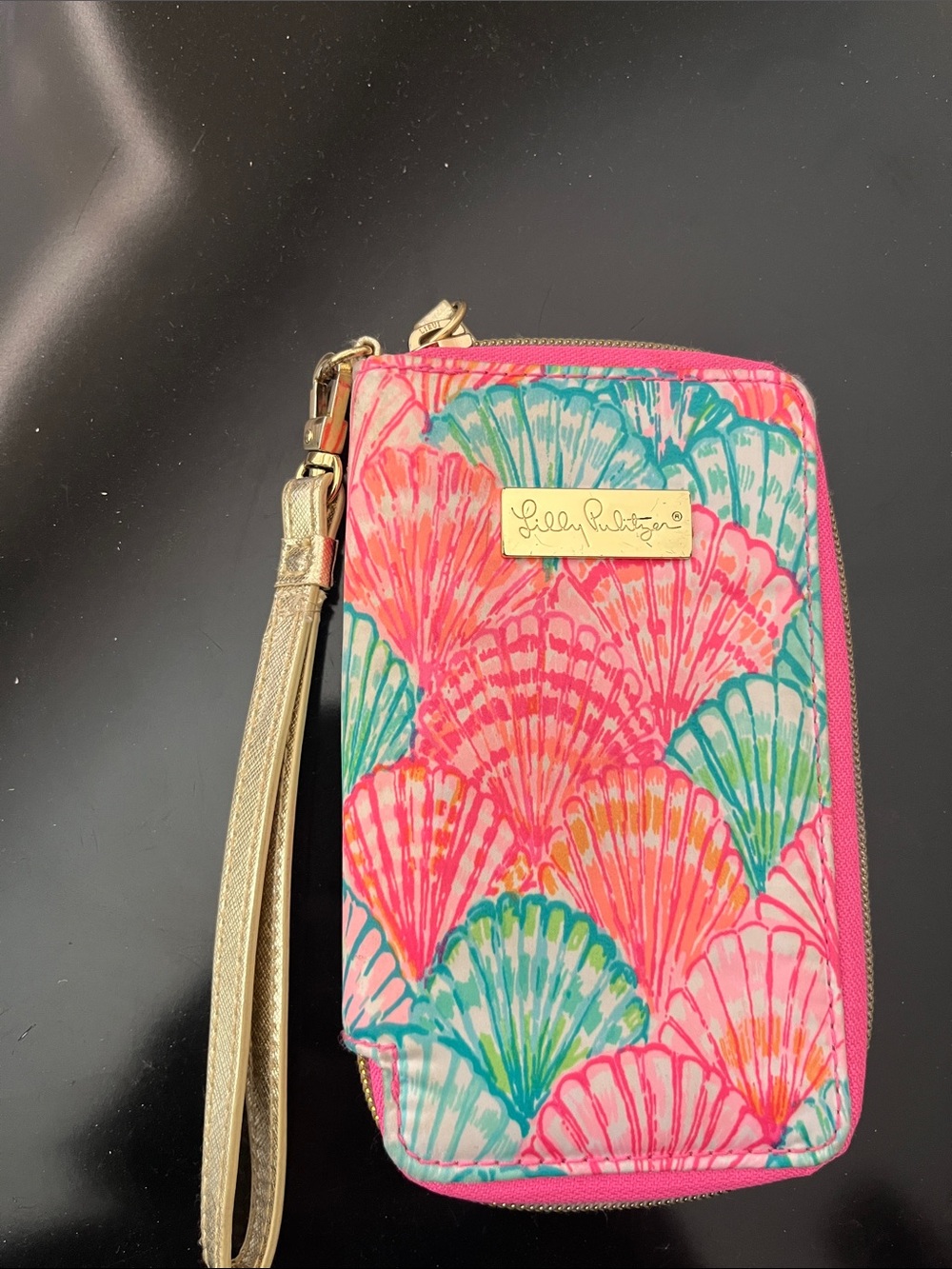 Lilly Pulitzer Pink Teal Shell-Print Wristlet Wallet